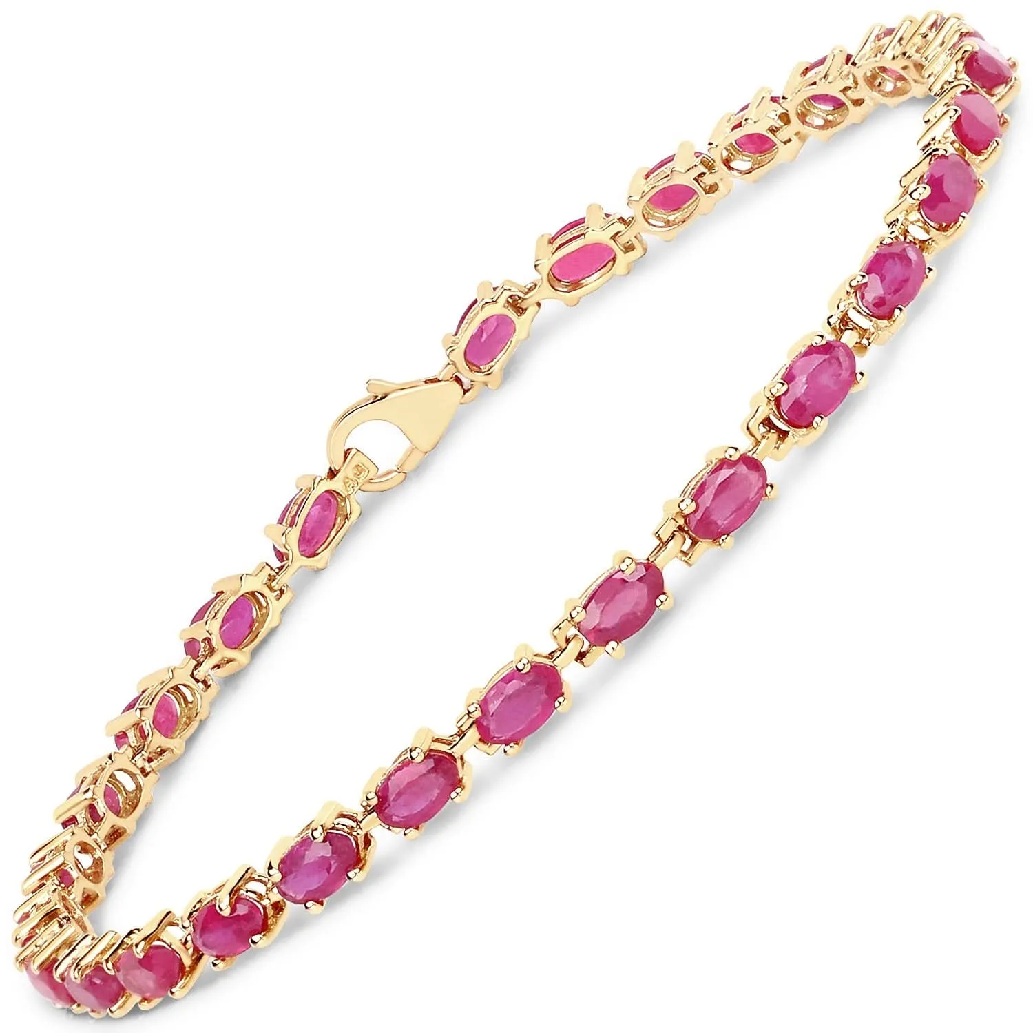 14K Gold Plated Glass Filled Ruby Sterling Silver Bracelet