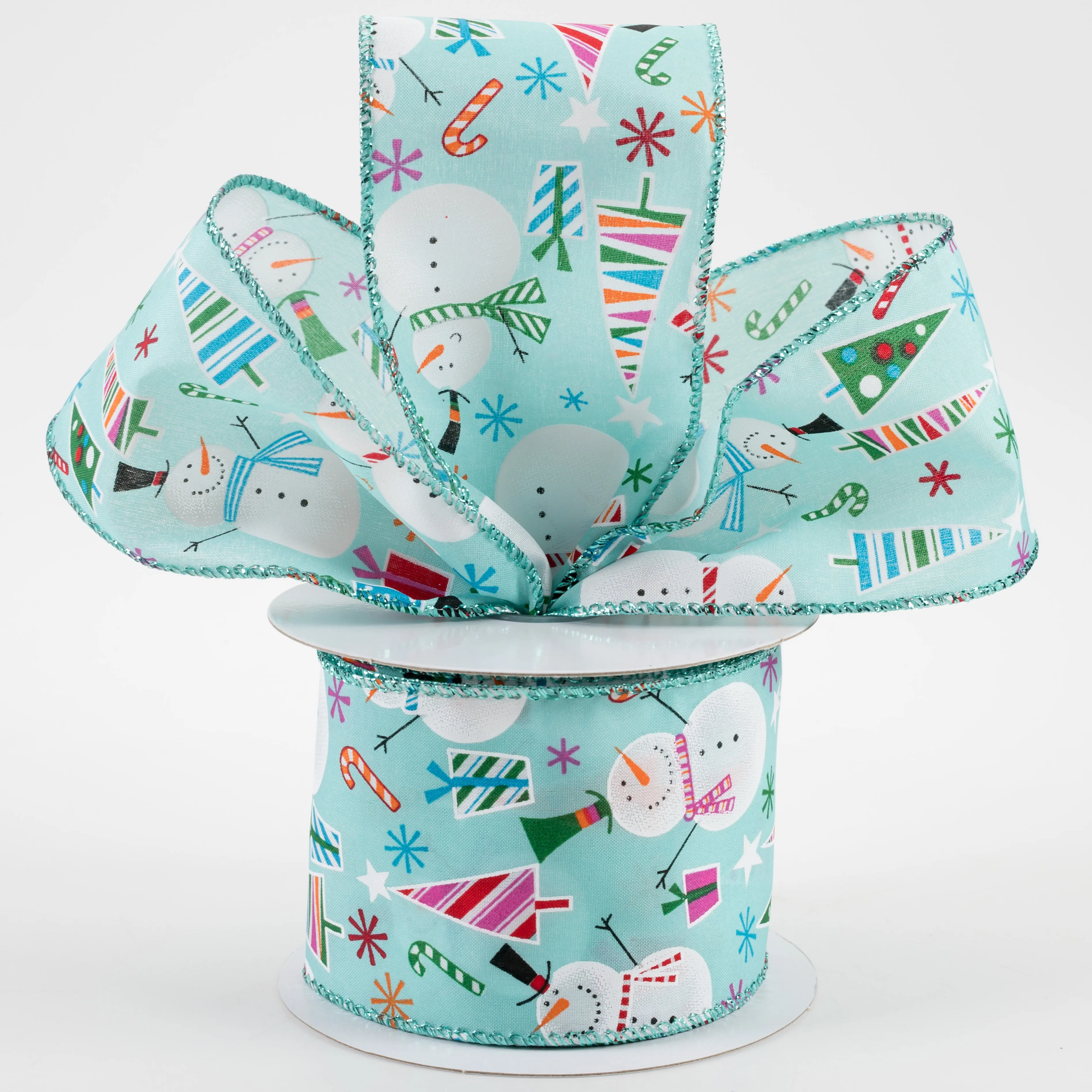 2.5" Gifts And Snowmen Satin Ribbon: Aqua (10 Yards)