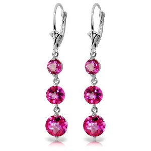 7.2 Carat 14K Solid White Gold Chandelier Earrings Pink Topaz