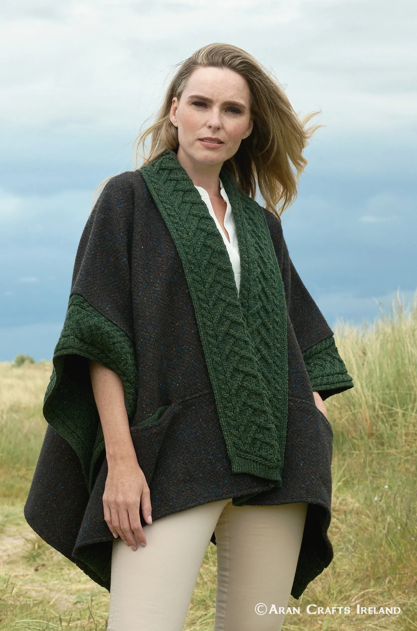 Aran Crafts Ashbourne Tweed Cape | Green