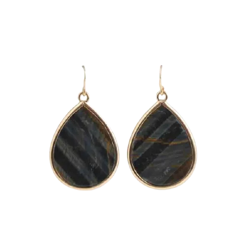 Barse Teardrop Statement Earring-Blue Tiger Eye