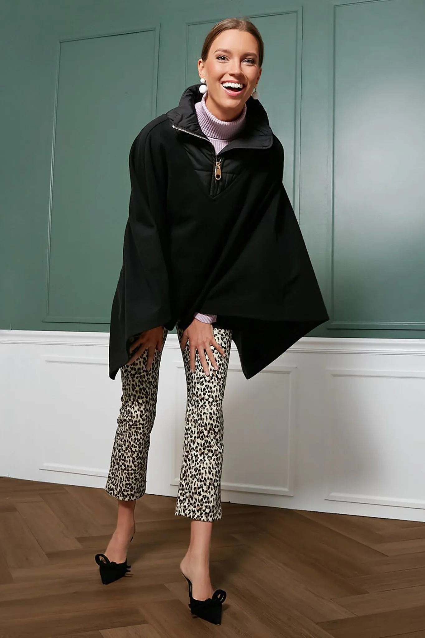 Black High-Neck Poncho