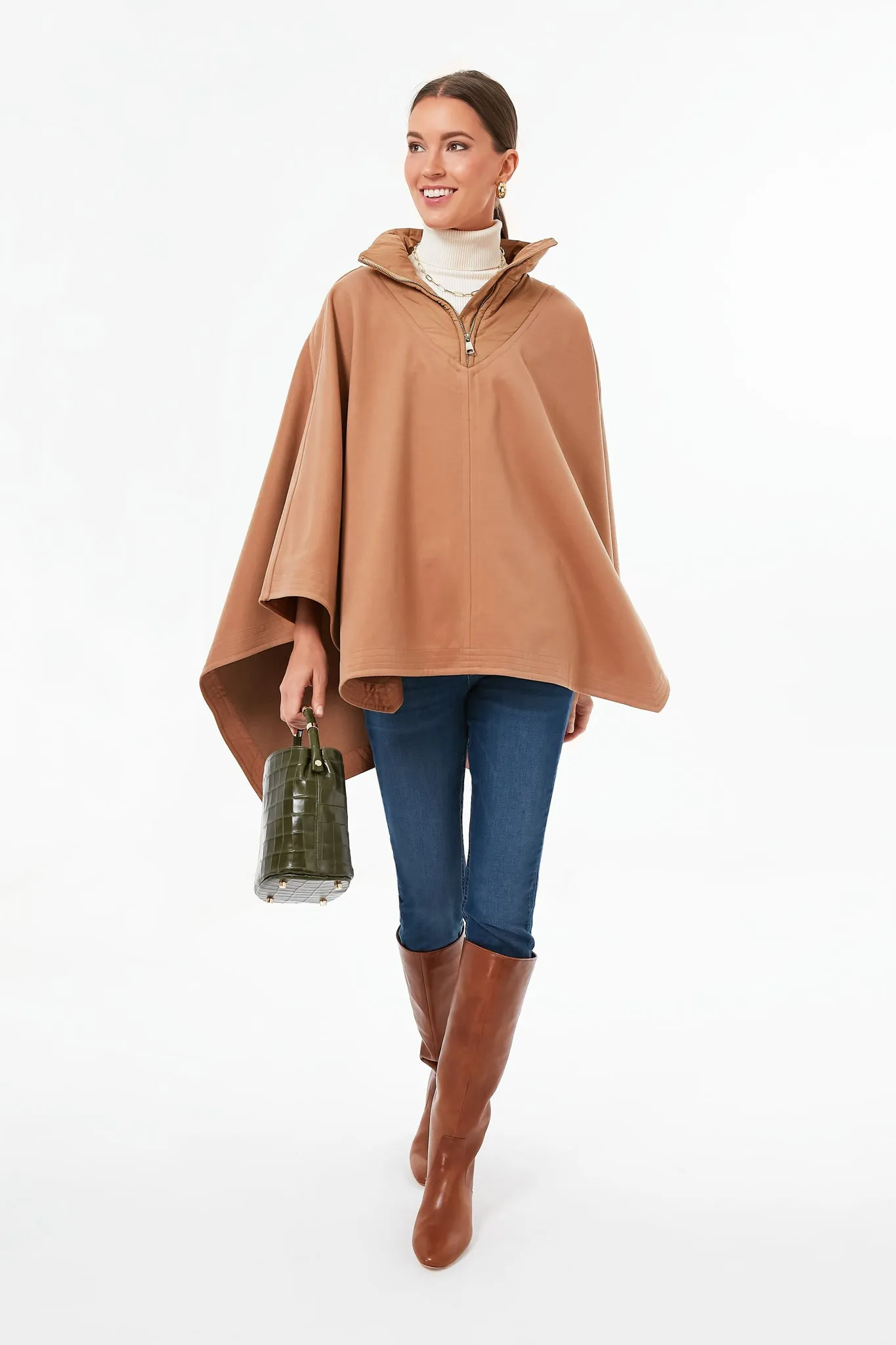 Camel High-Neck Poncho