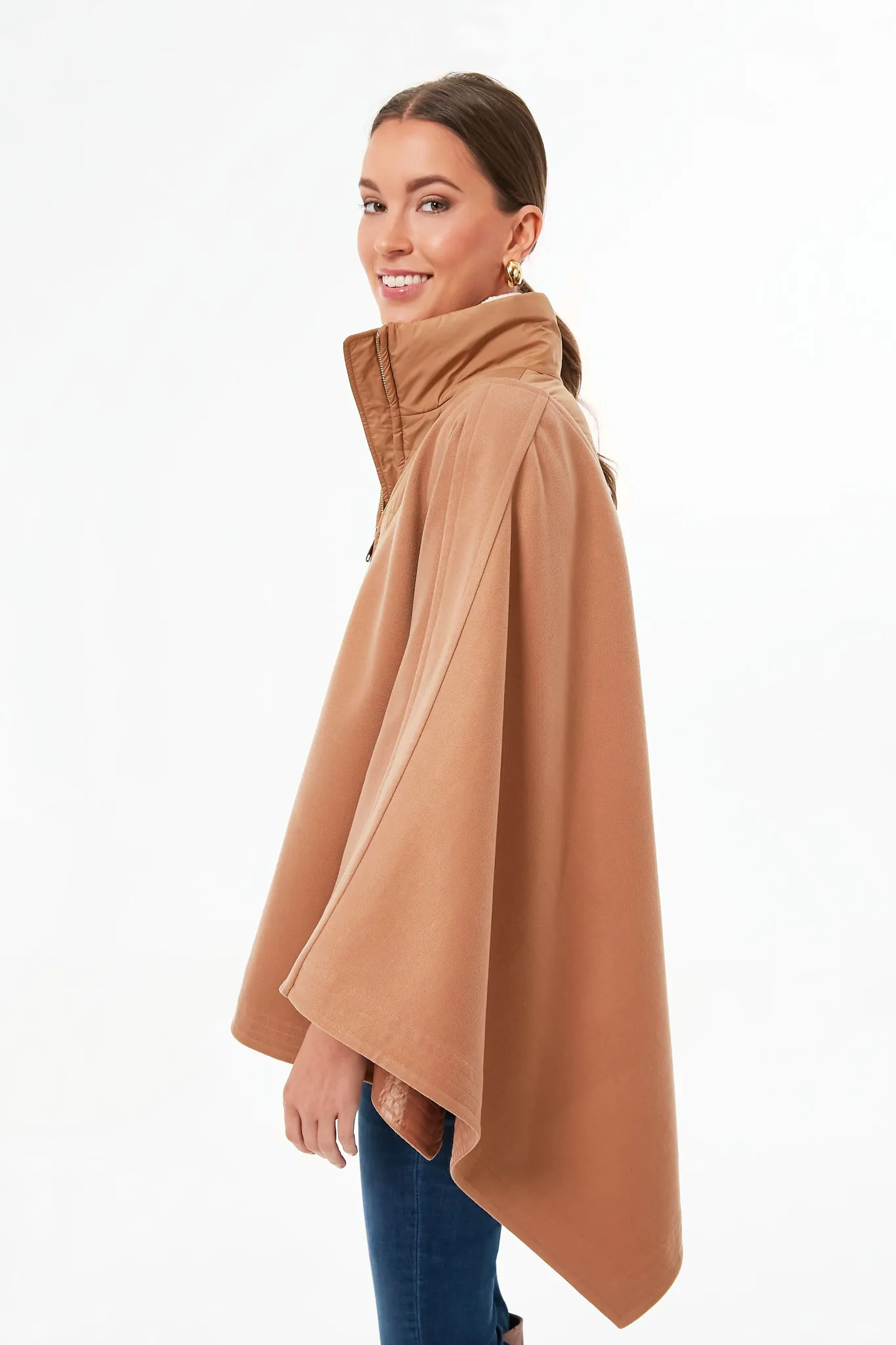 Camel High-Neck Poncho