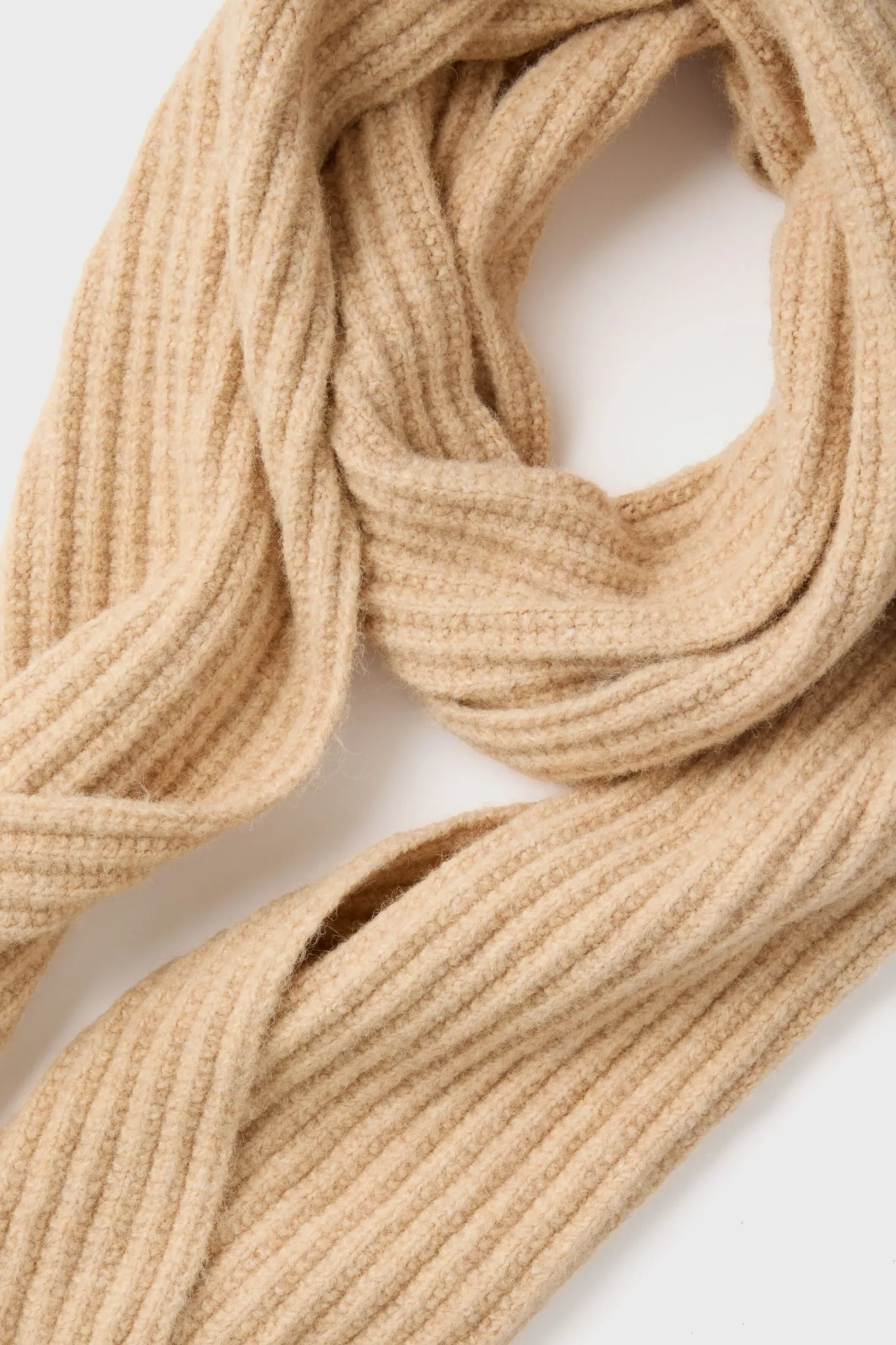 Camel Wool Blend Rib Knit Scarf