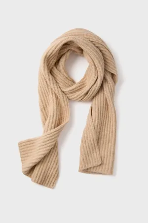 Camel Wool Blend Rib Knit Scarf