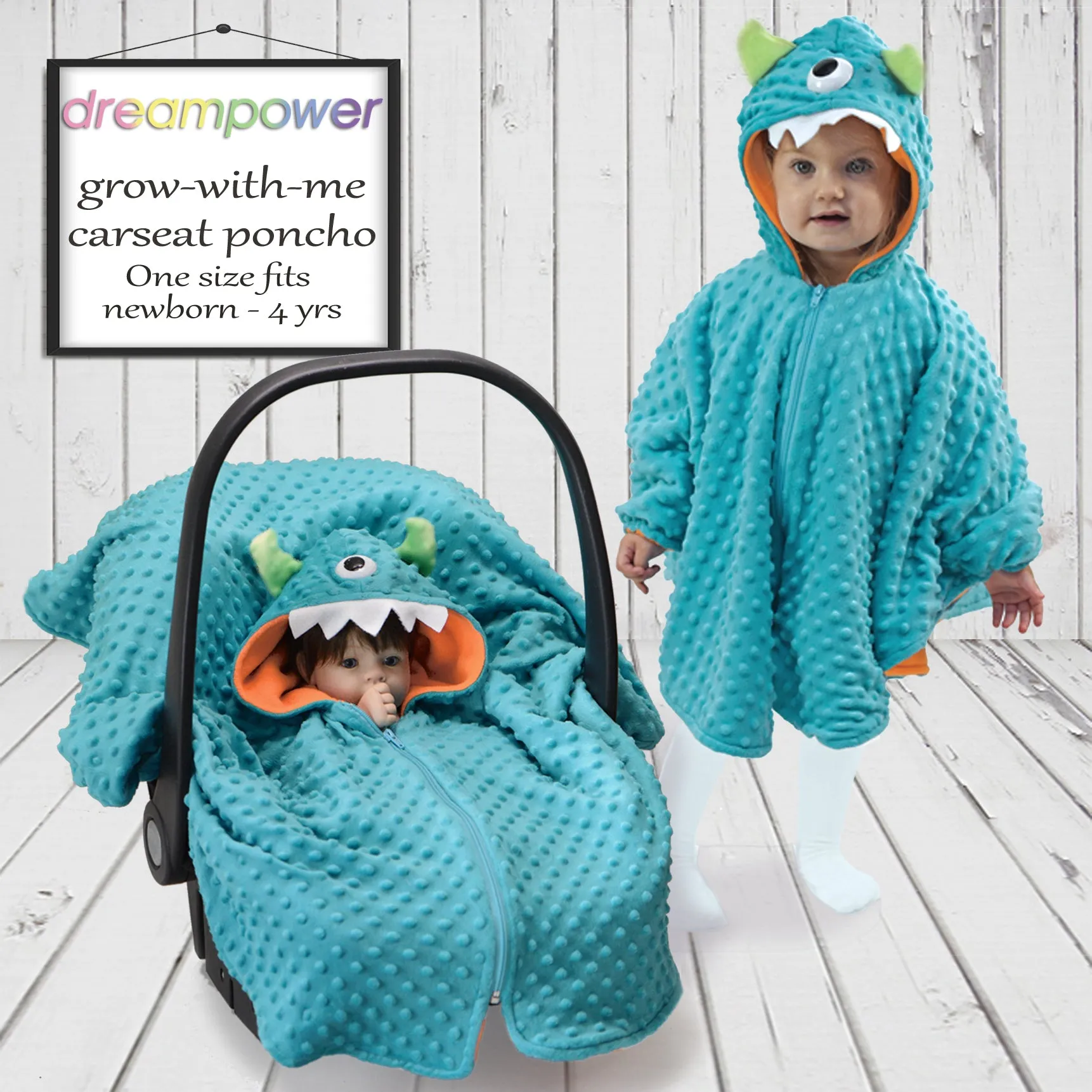 Car seat Poncho - Monster for newborn to toddler