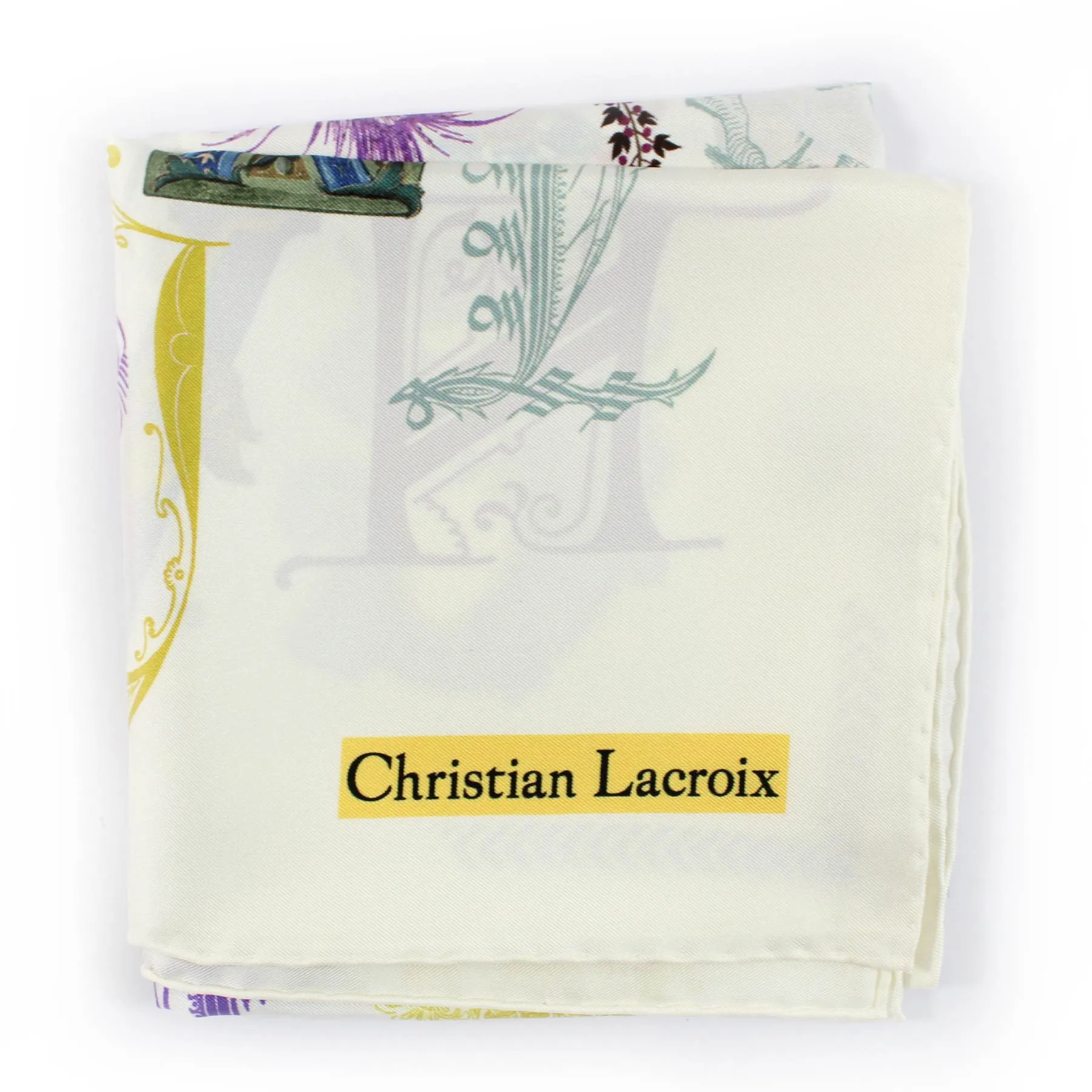 Christian Lacroix Scarf White Letters Design- Twill Silk 27 Inch Square Foulard SALE