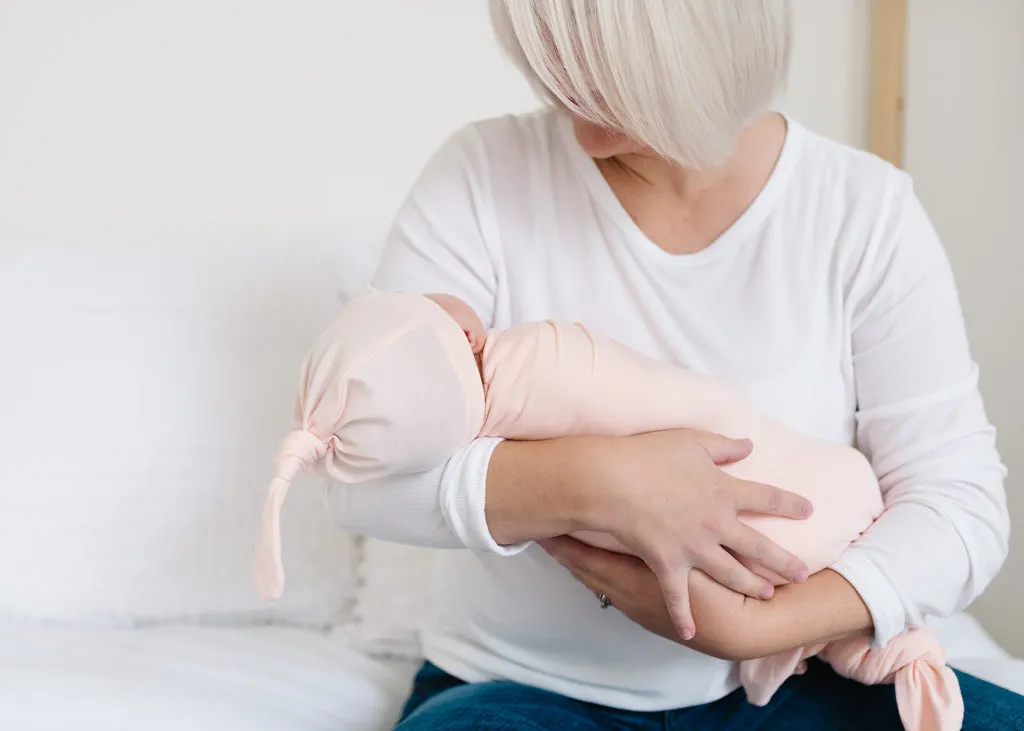 Copper Pearl Newborn Top Knot Hat | Blush