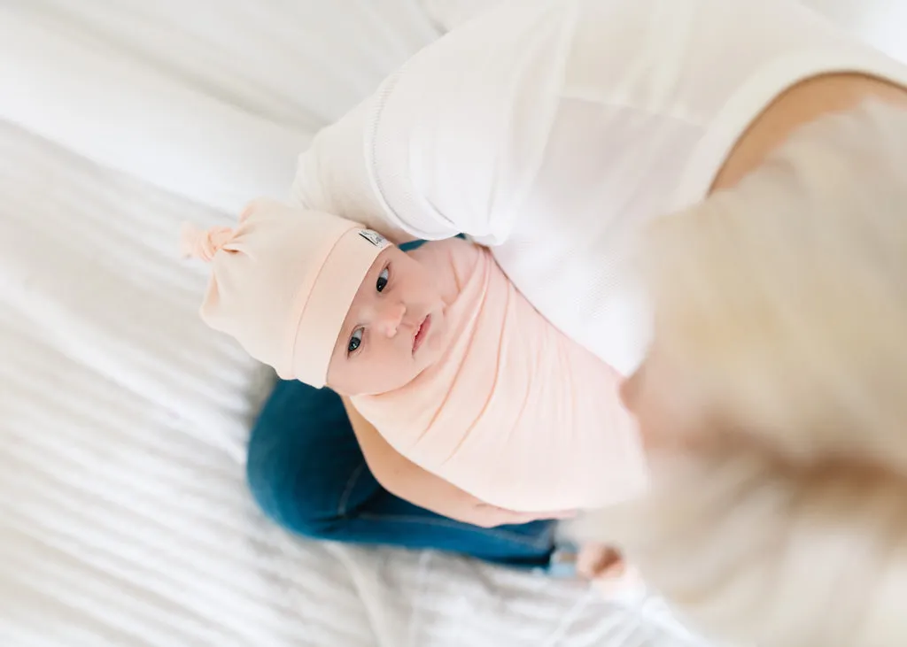 Copper Pearl Newborn Top Knot Hat | Blush