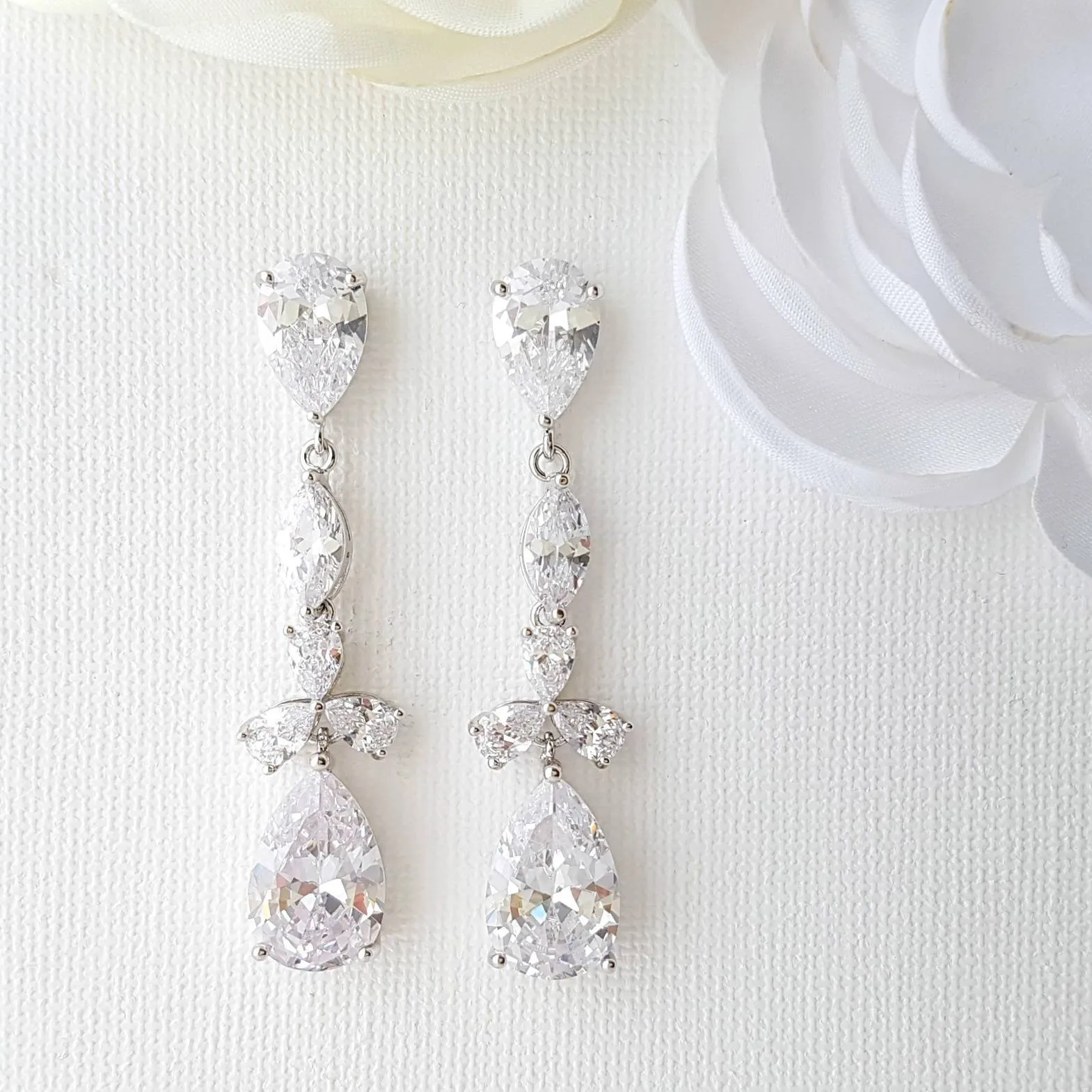 Cubic Zirconia Drop Earrings-Adeline