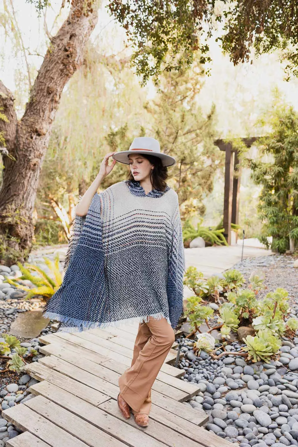 Cuddly Herringbone Hooded Poncho