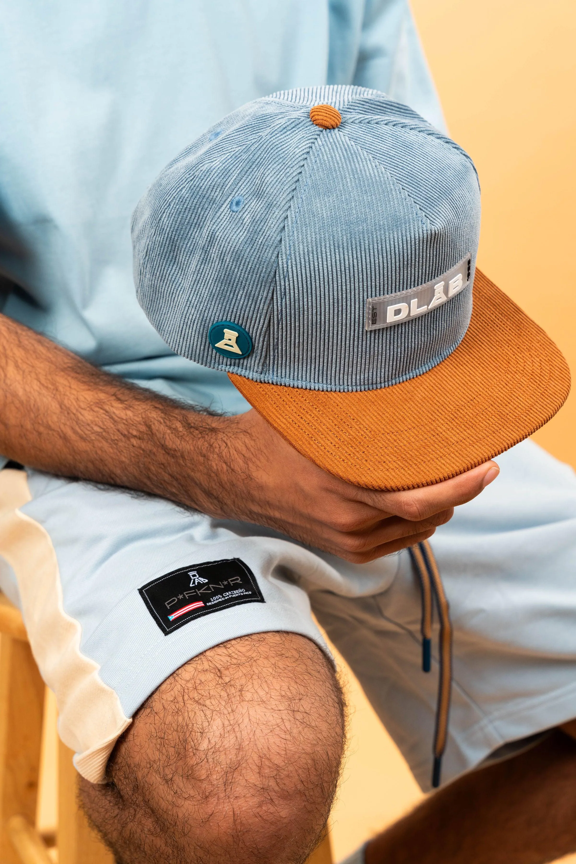 DLAB Corduroy Flat 5 Panel SnapBack Blue/Brown