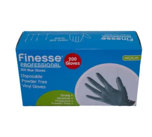 Finesse Professional Blue Vinyl Medium Gloves, Pack of 200