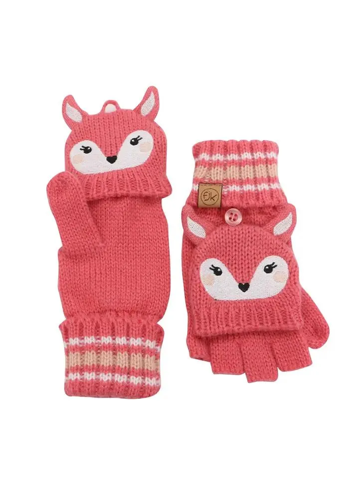 Flap Jack Kids Knit Fingerless Gloves w/ Flap - Deer