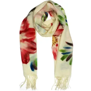 Flower Printed Wool Scarf - Red