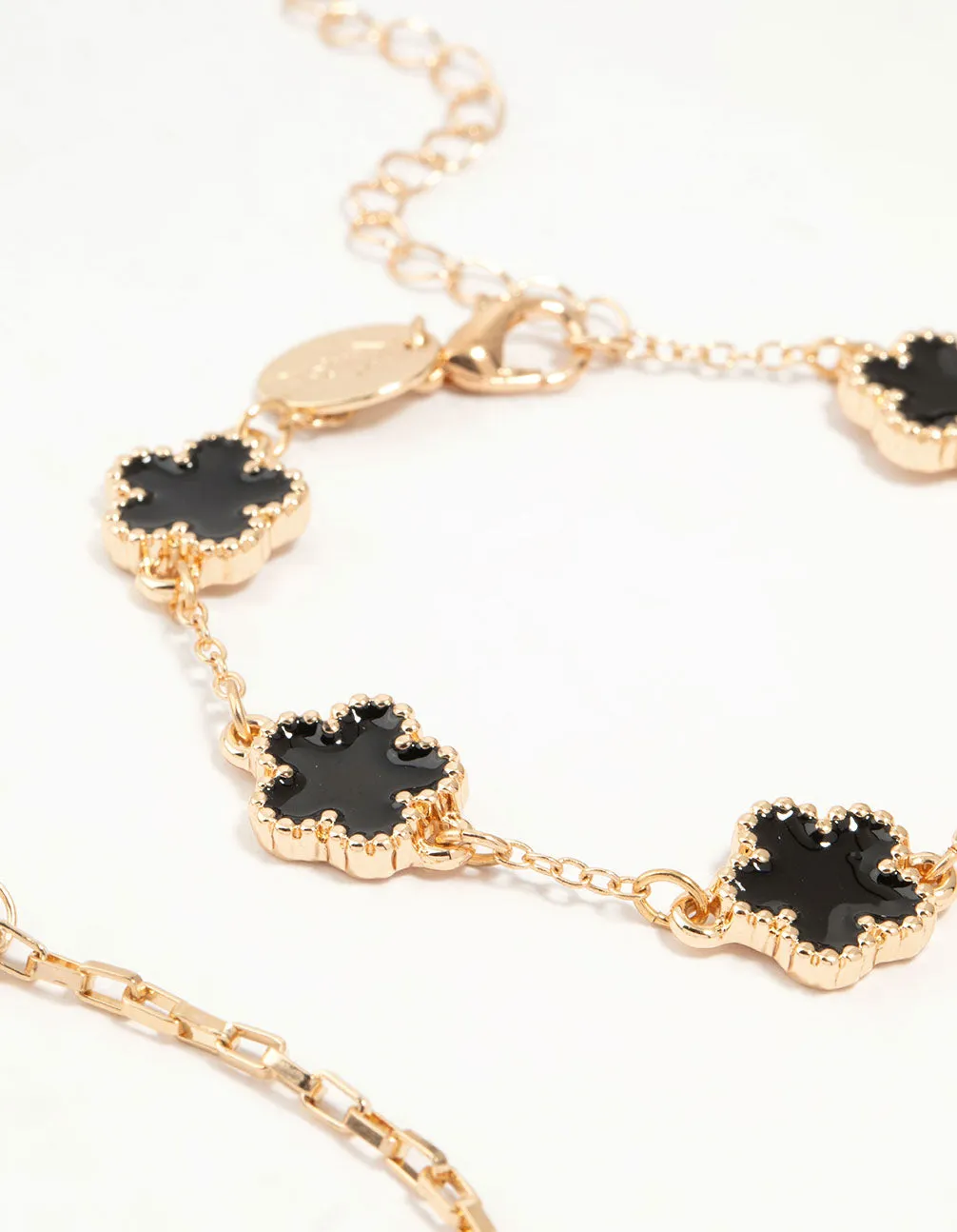 Gold Black Flower & Chain Bracelets 3-Pack