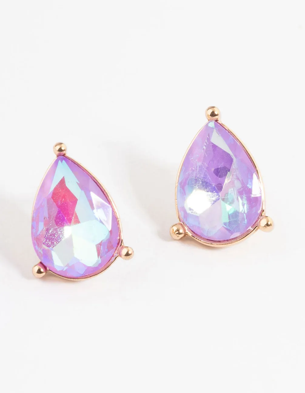 Gold Pear Purple Stud Earrings