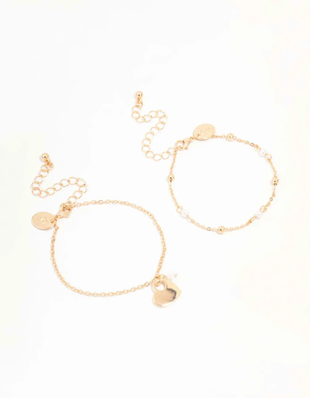 Gold Pearl & Heart Bracelets 2-Pack