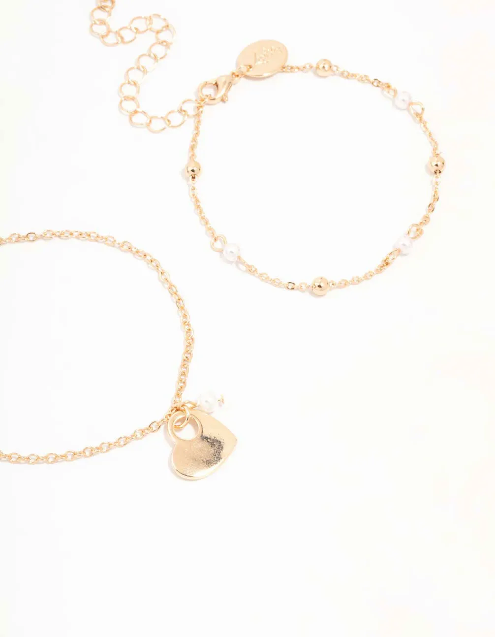 Gold Pearl & Heart Bracelets 2-Pack