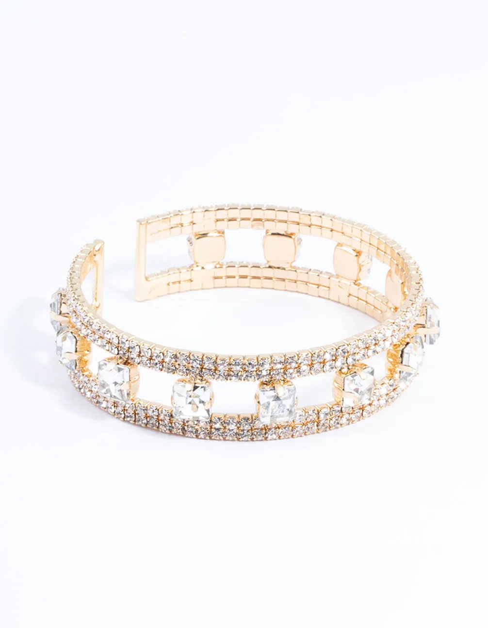 Gold Square Diamante Middle Cuff Bangle