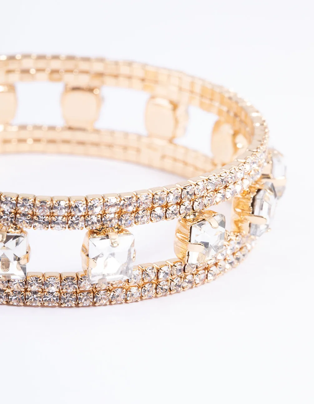 Gold Square Diamante Middle Cuff Bangle