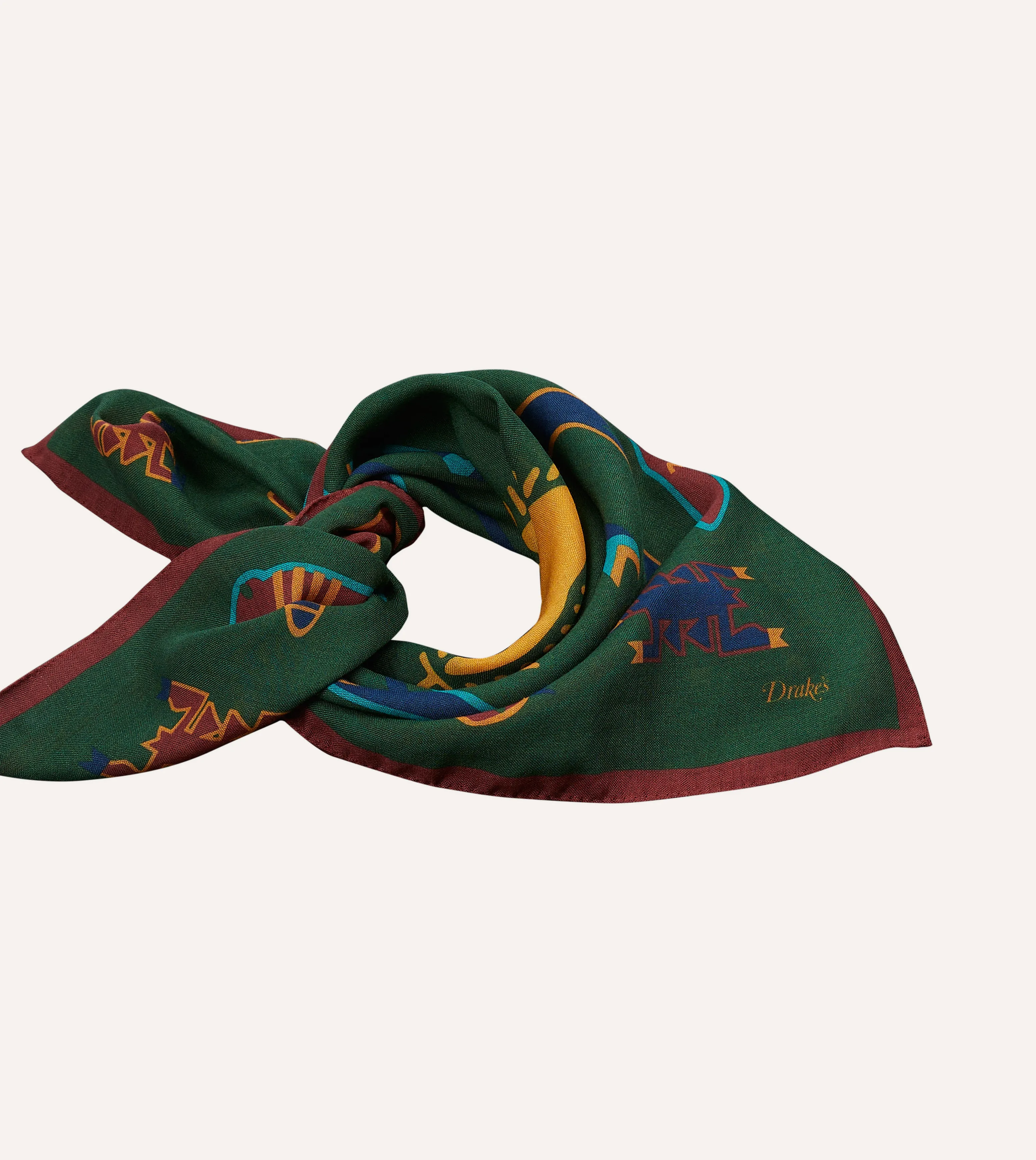 Green Navajo Print Wool-Silk Bandana