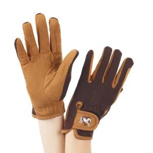 Kids' Embroidered Riding Gloves - Lt Brown/Chocolate