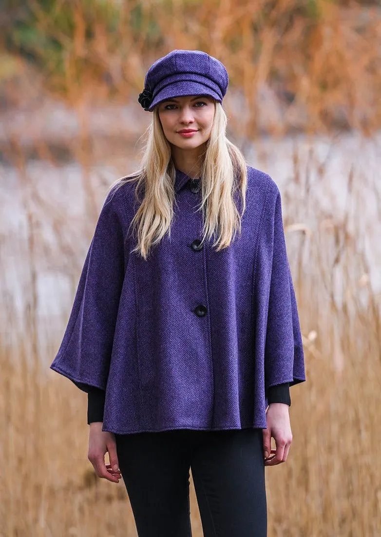 Mucros Country Cape | Purple Herringbone