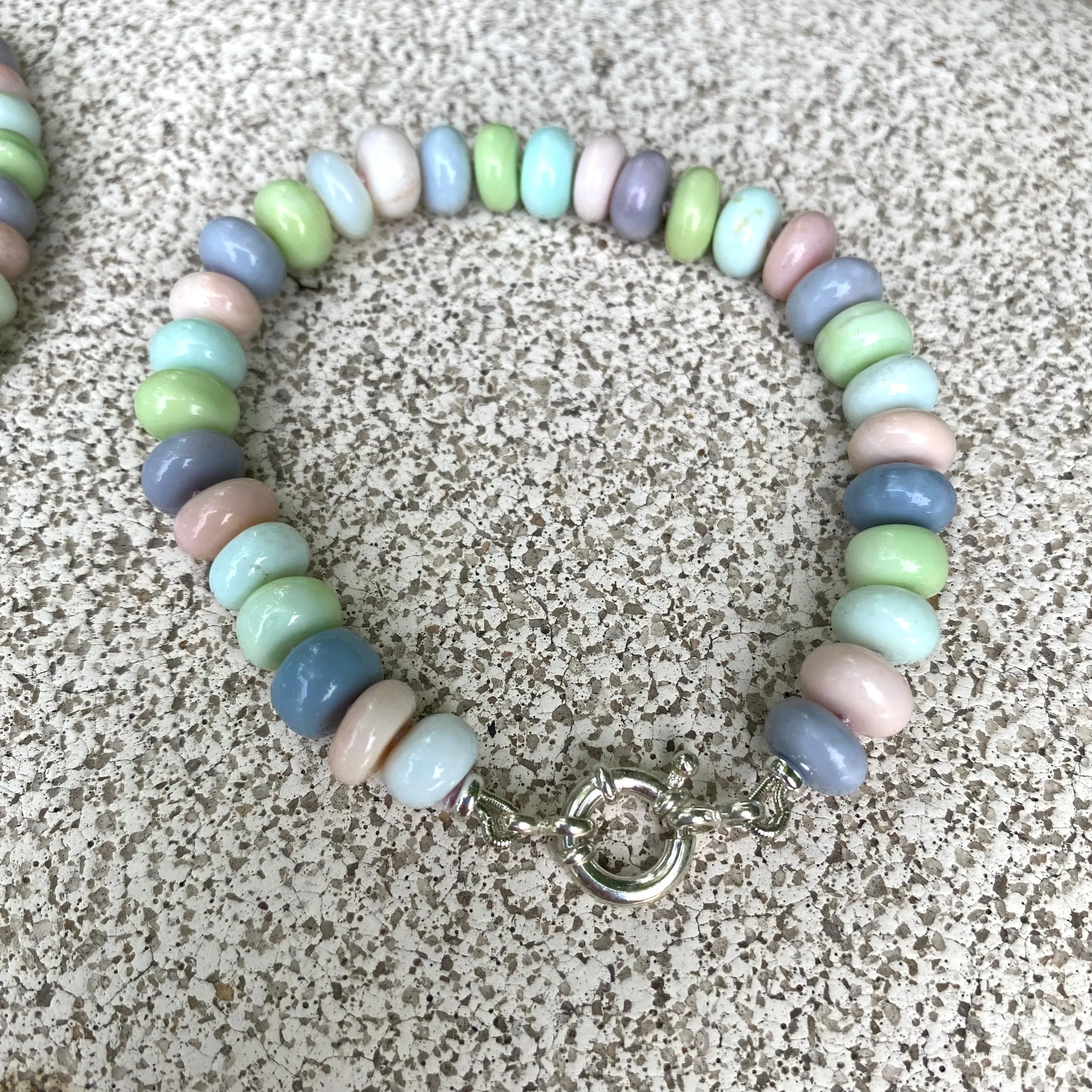 Multi Color Pastel Peruvian Opal Candy Bracelet, Sterling Silver Marine Clasp