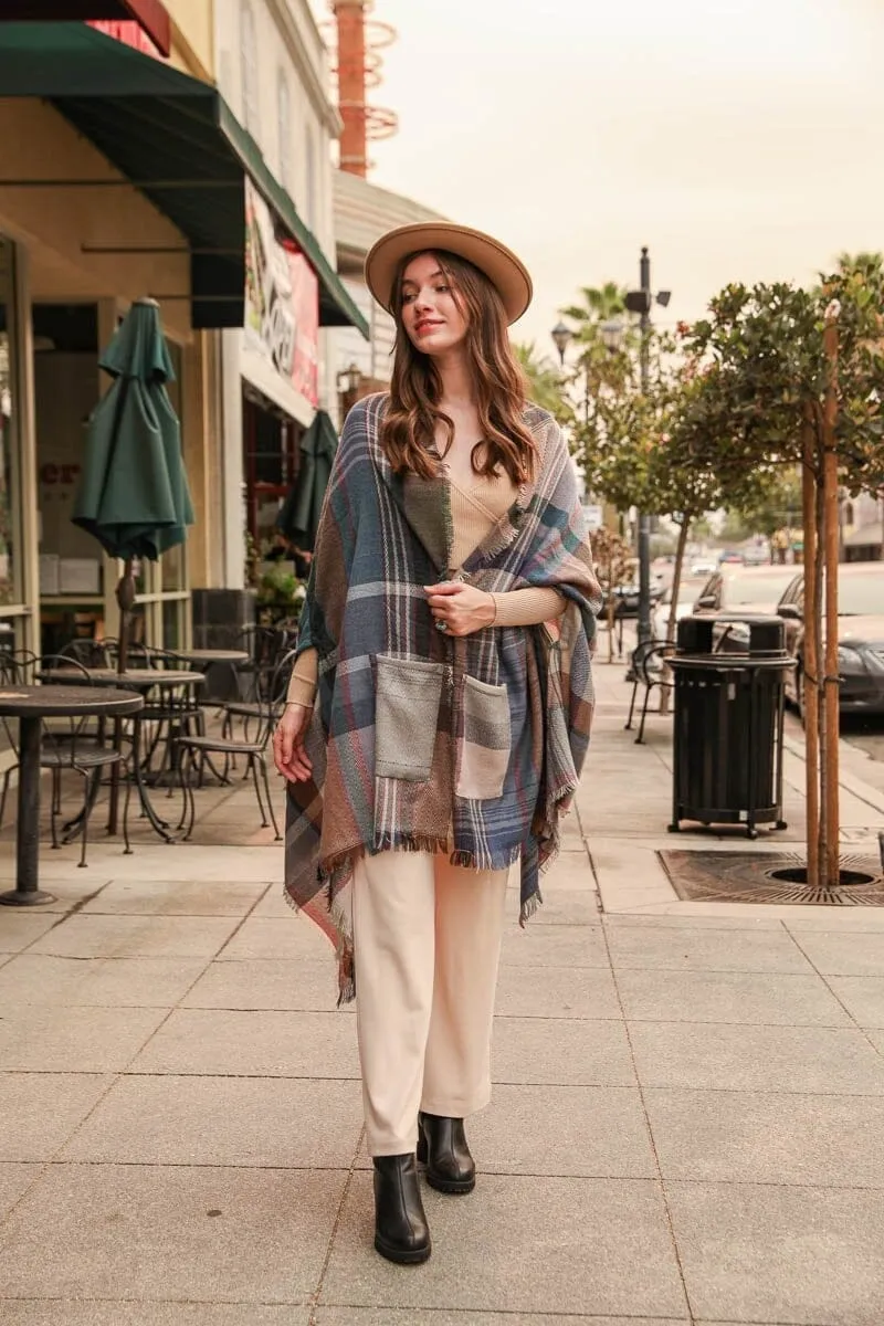 Multicolor Plaid Pocket Ruana