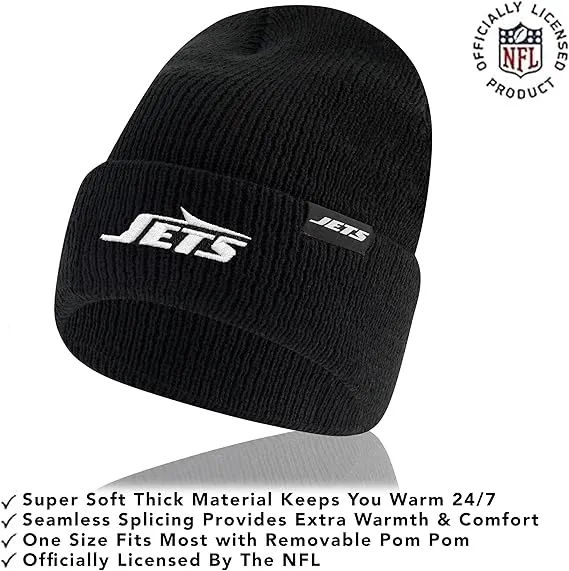 NFL Official Adults Super Soft Marled Winter Beanie Knit Hat with Extra Warm Touch Screen Gloves|New York Jets