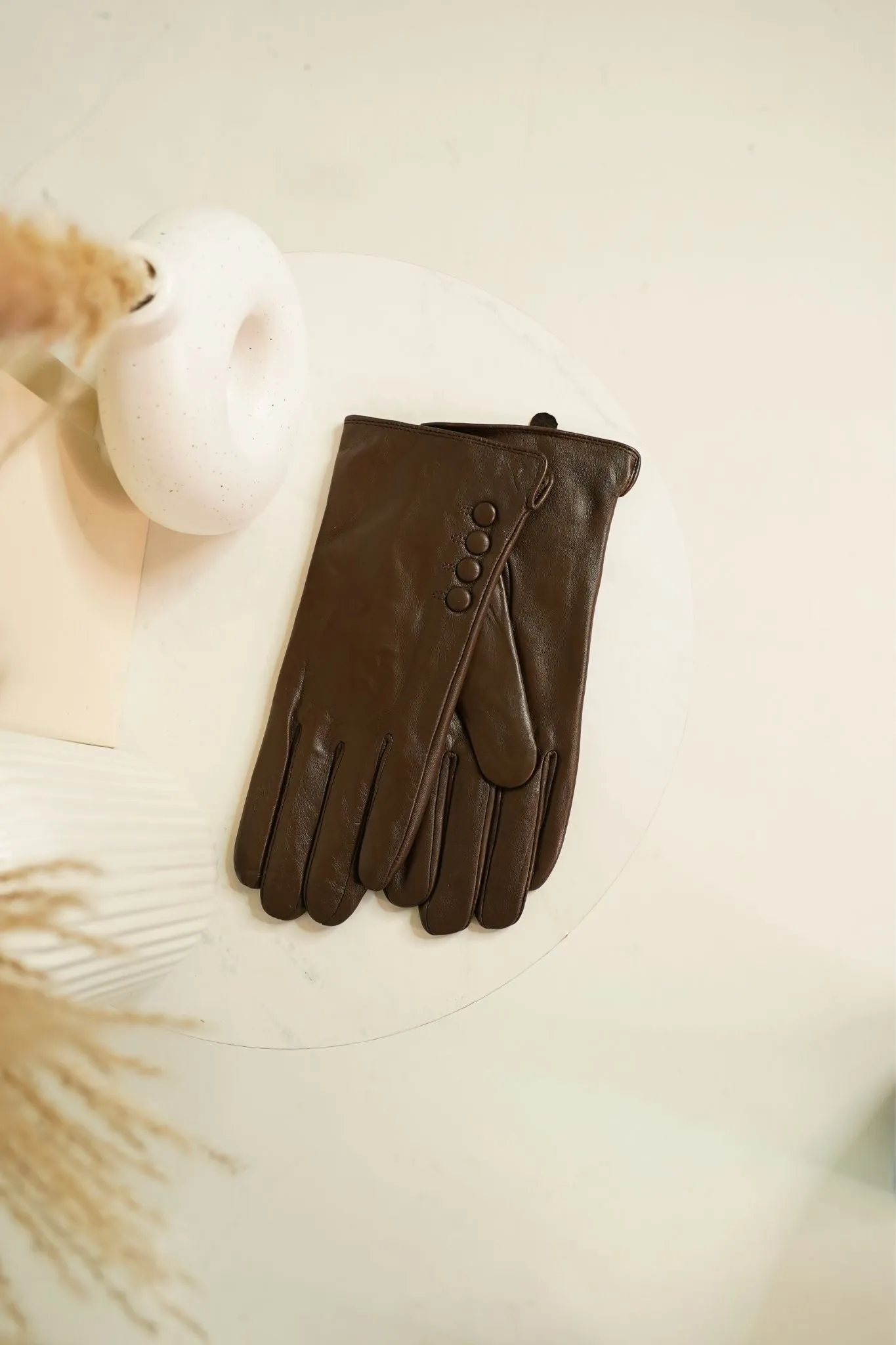 Polly Leather Gloves In Brown