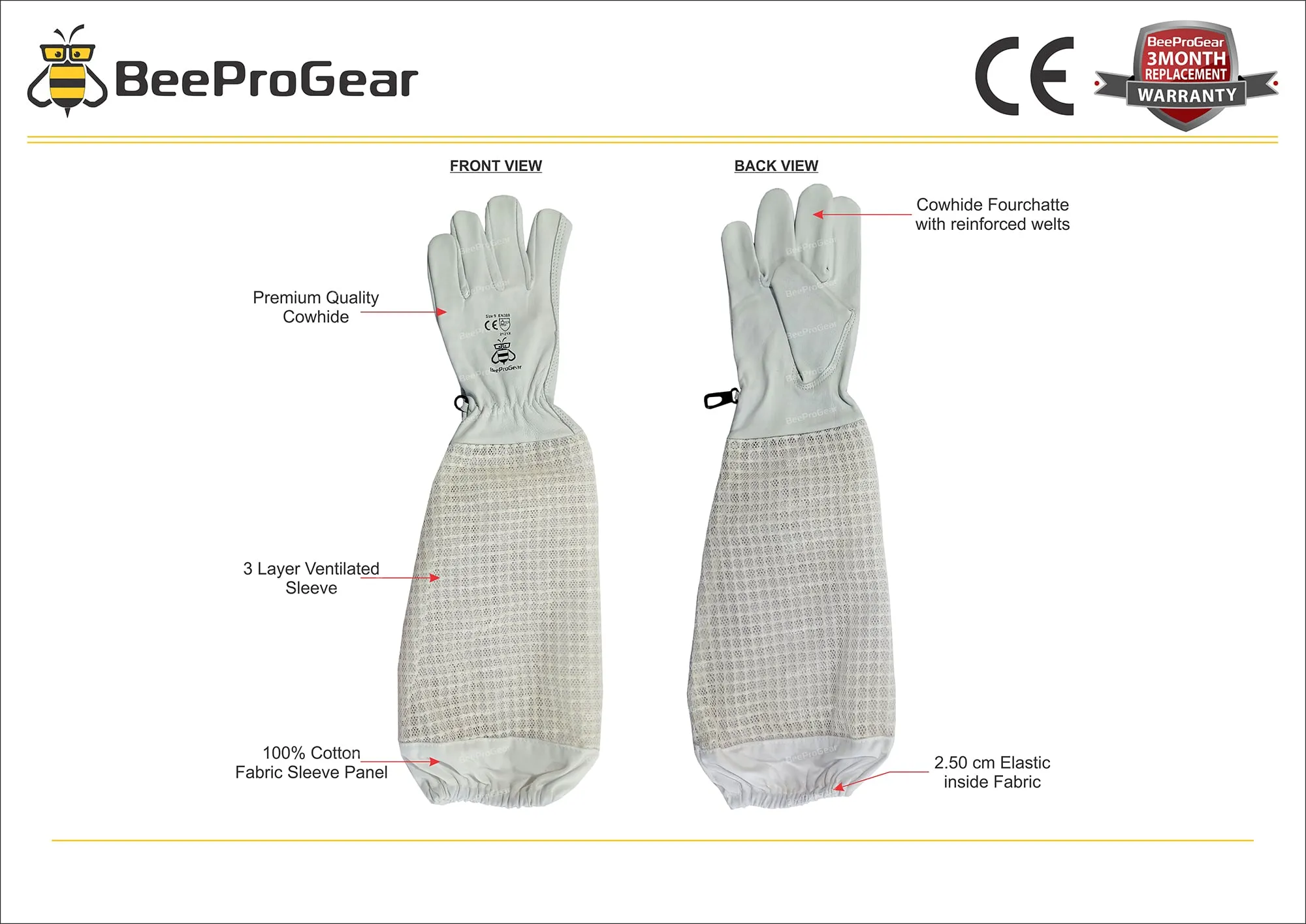 Premium Goat Skin Beekeeper Gloves | Sting-Proof Durability for Beekeeping Suit & Jacket | White