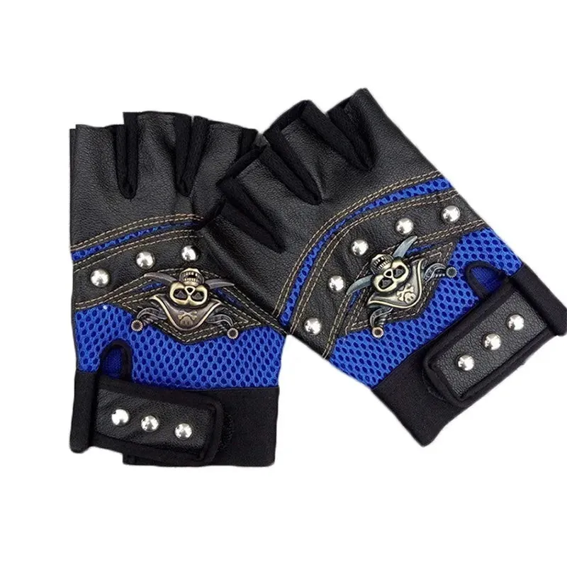 PU Leather Skull Punk Black Driving Motorcycle Biker Fingerless Gloves Mens Womens Gloves Gift