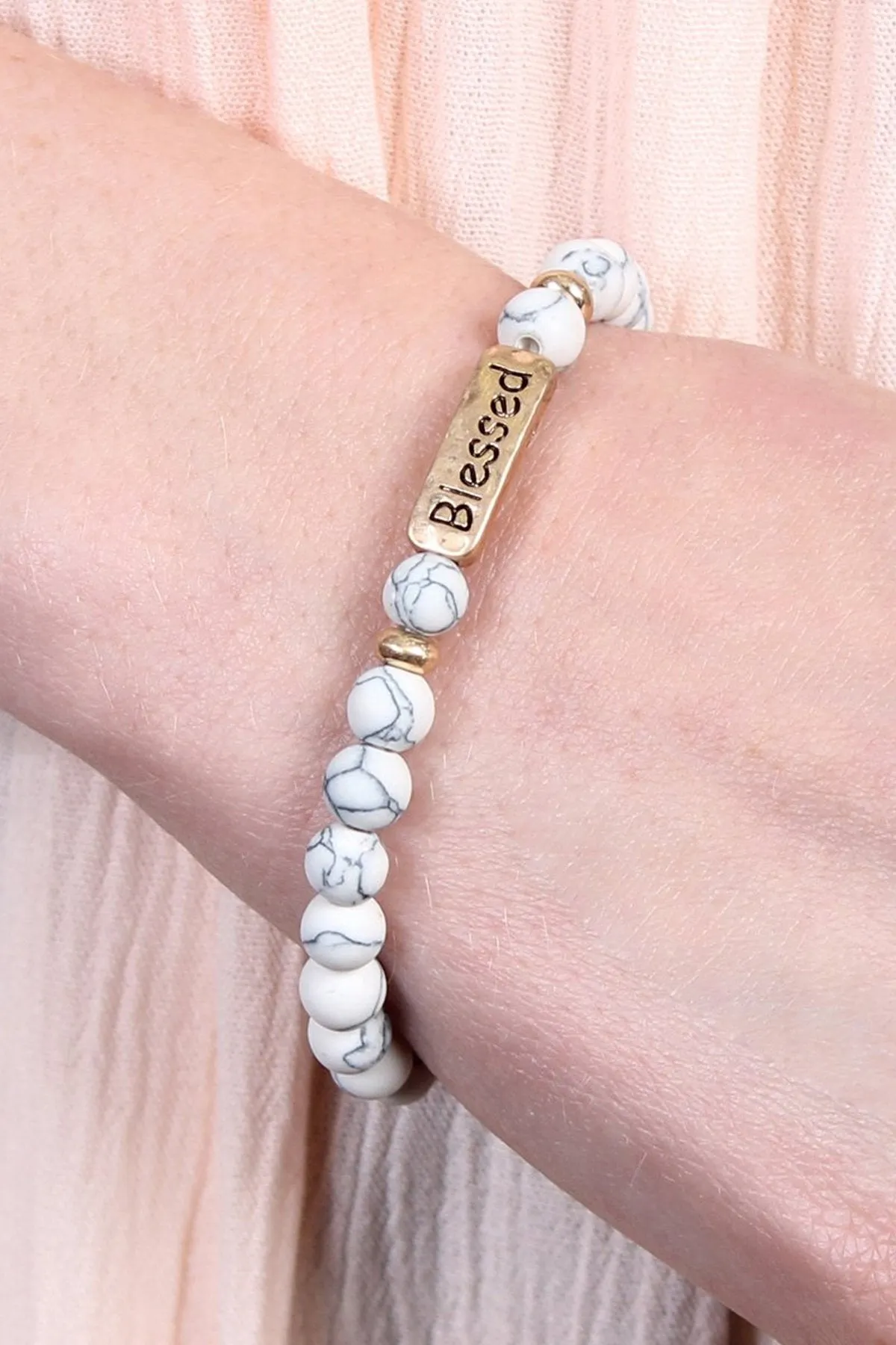 "Blessed" Natural Stone Message Bracelet