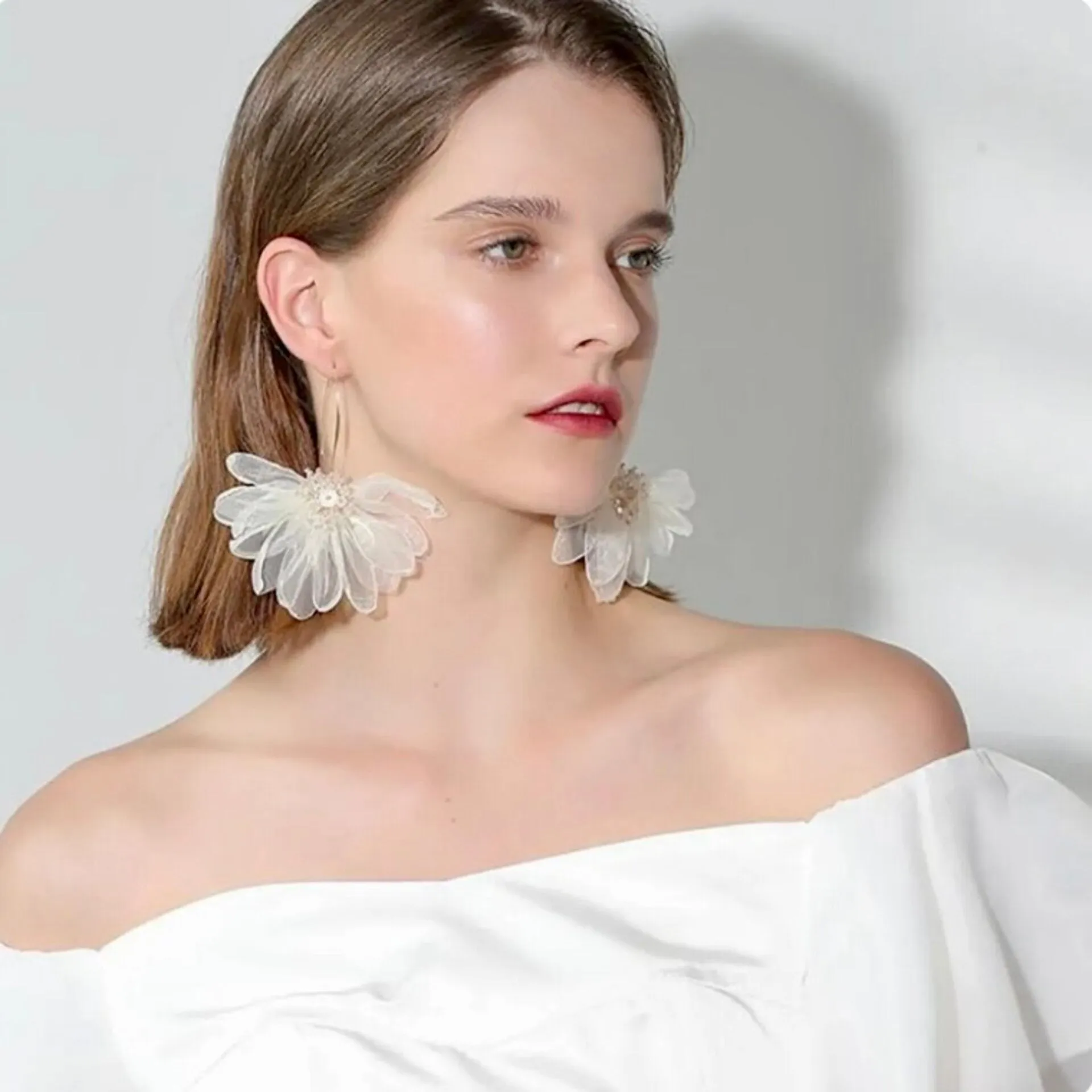 "Deborah" - Bohemian Silk Flowers Bridal Earrings