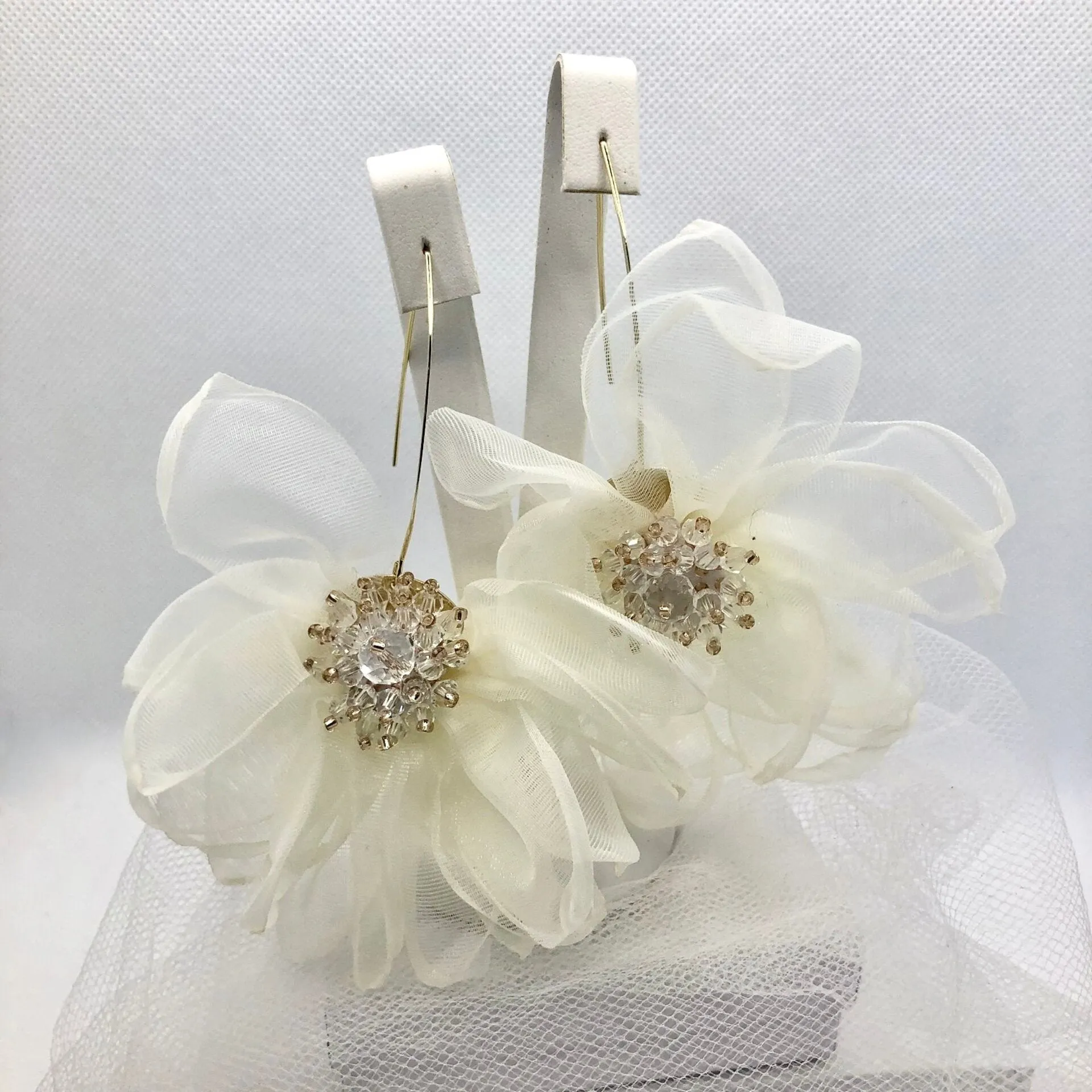 "Deborah" - Bohemian Silk Flowers Bridal Earrings