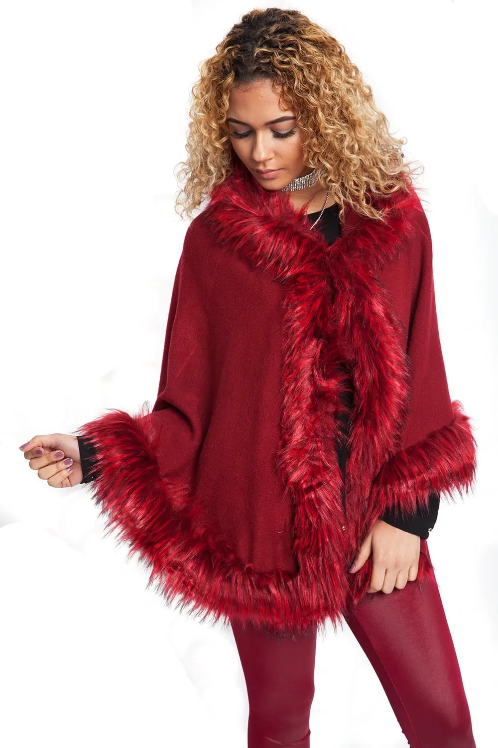 Short Faux Fur Cape With Sleeves