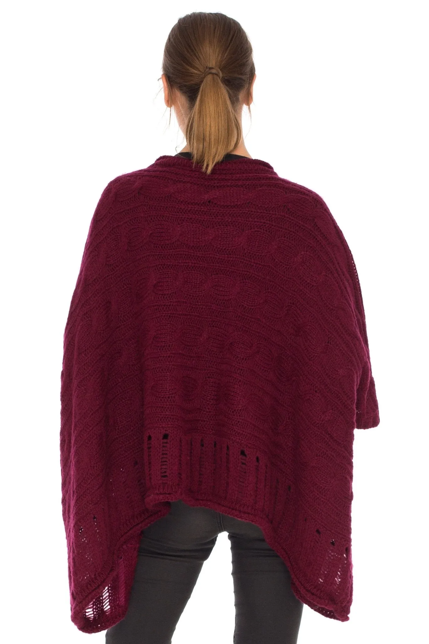 SHU-SHI Women's Boho Oversized Cable Knit Cowl Neck Sweater Poncho Topper