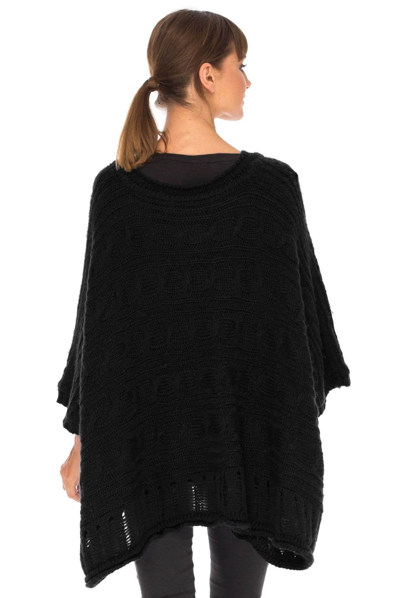 SHU-SHI Women's Boho Oversized Cable Knit Cowl Neck Sweater Poncho Topper