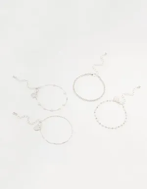 Silver Dainty Pearl Bracelets & Anklets Set