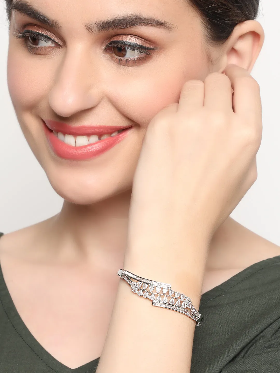 Silver-Plated American Diamond Studded Style Bracelet