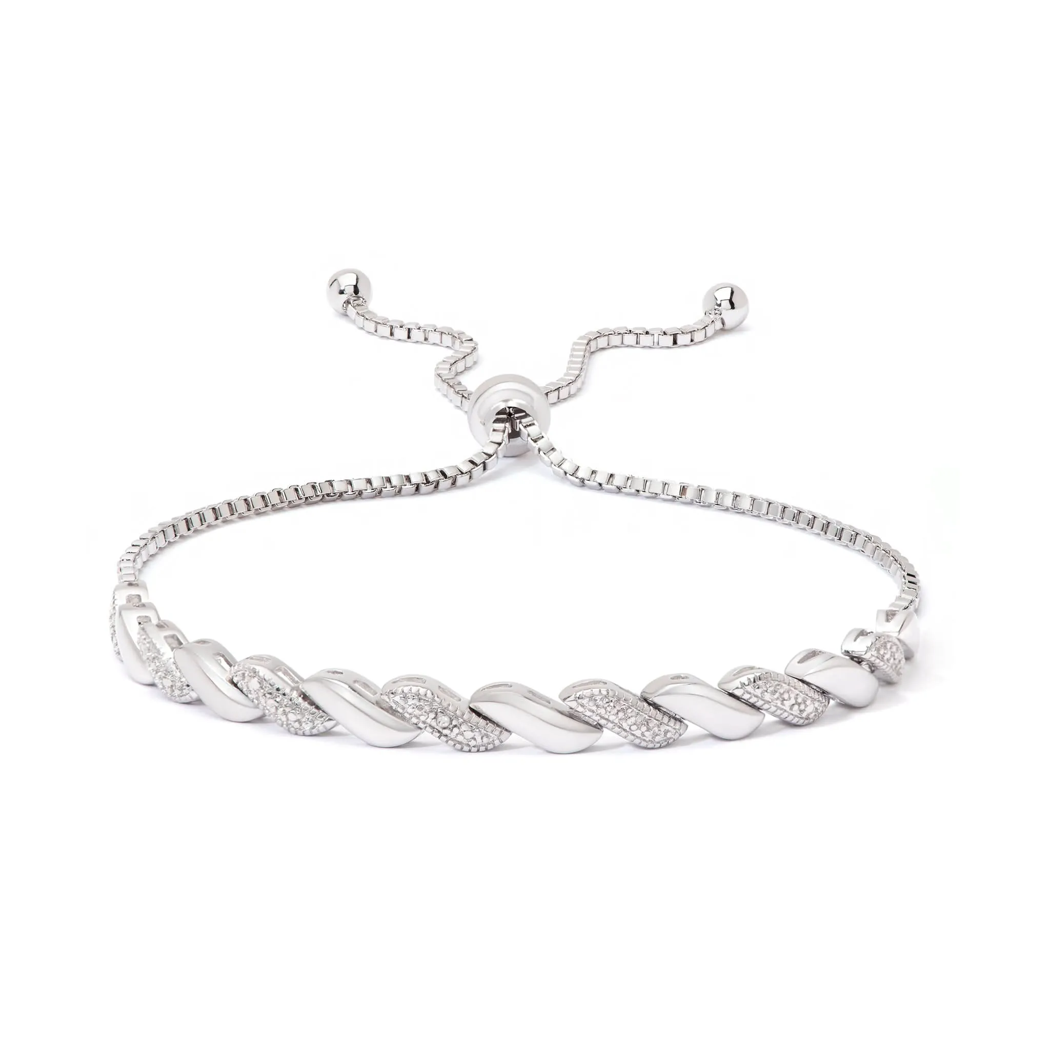 Silver Plated Diamond Accent 'S' Link Adjustable Bracelet