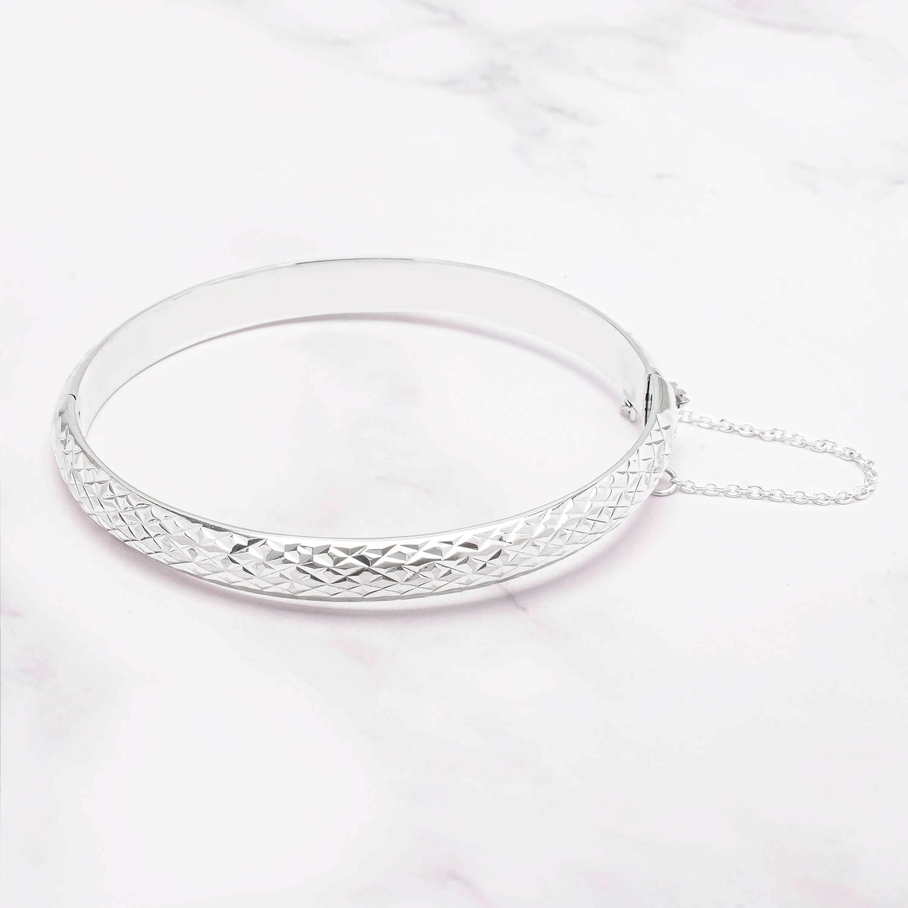 Sterling Silver Crystal-Cut Bangle Bracelet