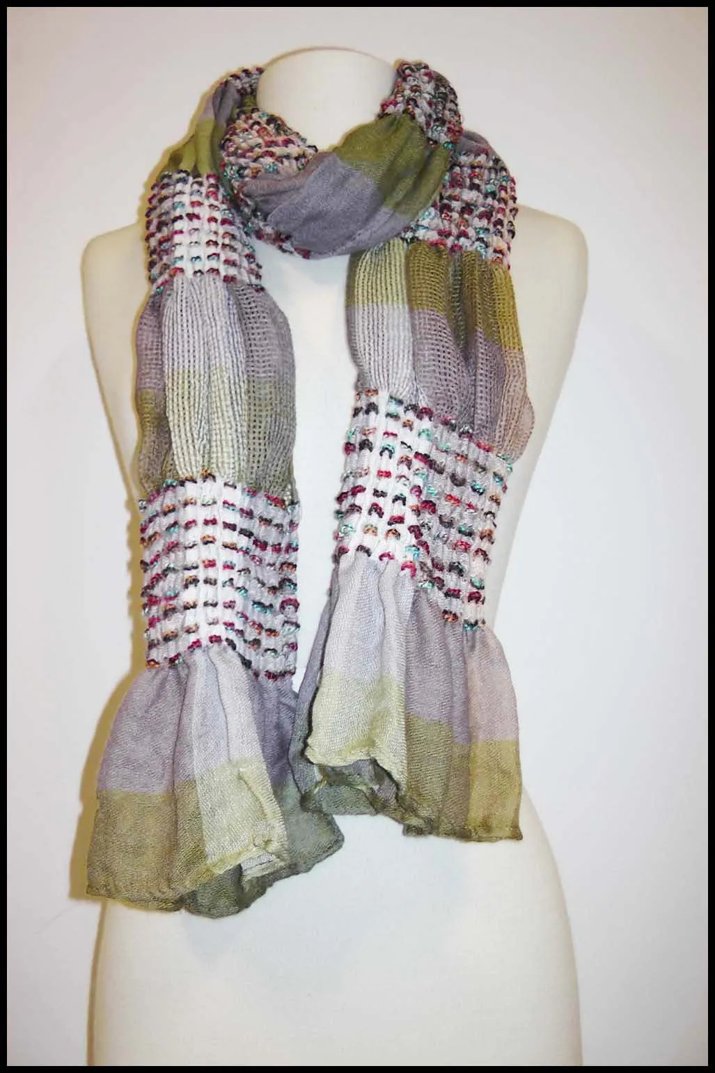 Textured Patchwork Multi-coloured Block Scarf