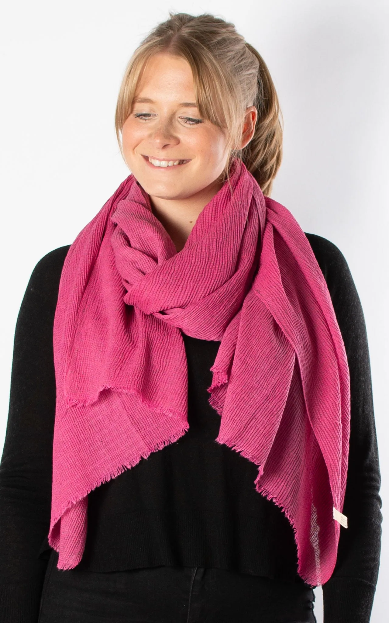 Textured Plain Scarf | Hot Pink