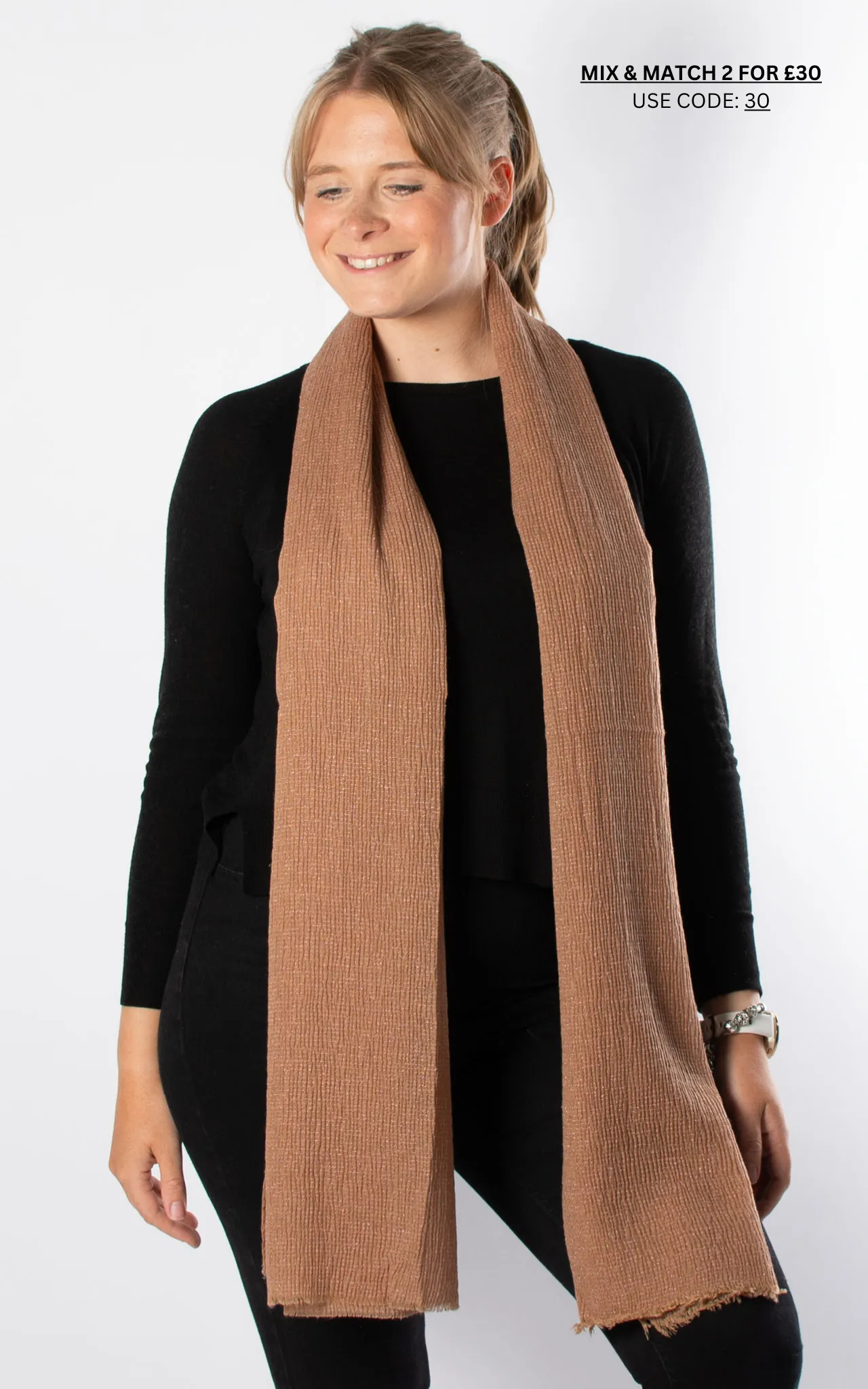 Textured Plain Scarf | Mocha