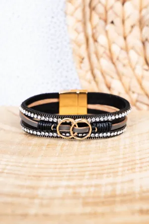 Viola Black Infiniti Goldtone Multi-Strand Magnetic Bracelet