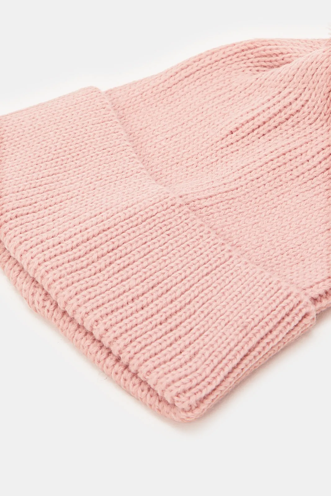 Women Pink Check Knitted Scarf Set (2 Piece)